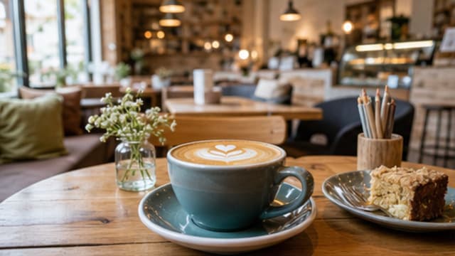 Café-Tisch mit Kaffee und Gebäck